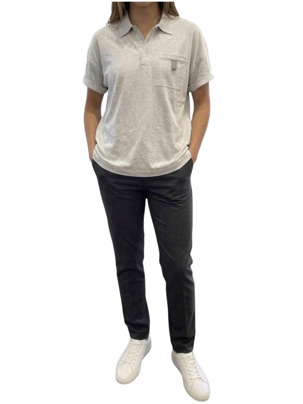NEW BRUNELLO CUCINELLI polo shirt with crystal logo in grey/silver